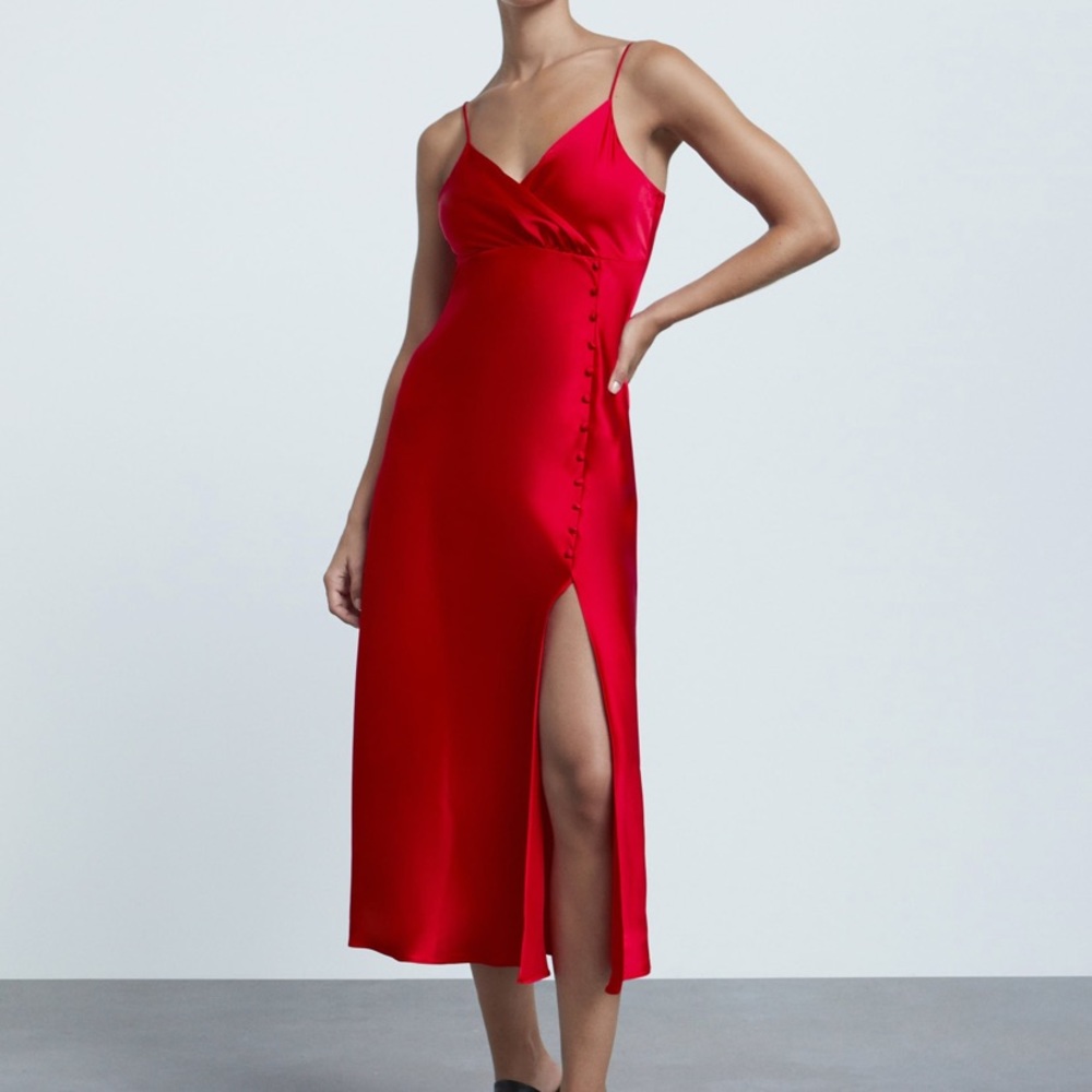 Zara Satin Red Maxi Dress